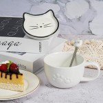 Koolkatkoo Cute Cat mugs Ceramic Cup - Coffee Mug with Lid and Spoon, Animals Hidden inside, Gifts for Cat Lovers, Birthday Thanksgiving Present, 10oz White