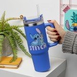 Paladone Disney Stitch 900 ml Blue Insulated Travel Cup and Straw, Officially Licensed Quencher with Handle for Iced Tea or Coffee, Pop Culture Merchandise for Fans