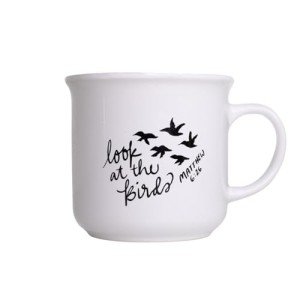 Coffee and Bible Time Ceramic Mug – 15 oz White Coffee Cup with 'Look at the Birds' Christian Artwork – Inspirational Scripture Mug – Matte Finish – Faith Gift for Women & Bible Lovers