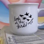 Coffee and Bible Time Ceramic Mug – 15 oz White Coffee Cup with 'Look at the Birds' Christian Artwork – Inspirational Scripture Mug – Matte Finish – Faith Gift for Women & Bible Lovers