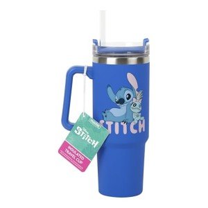 Paladone Disney Stitch 900 ml Blue Insulated Travel Cup and Straw, Officially Licensed Quencher with Handle for Iced Tea or Coffee, Pop Culture Merchandise for Fans