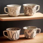 Ceramic Latte Mug with Coffee Gold Spoon 12oz - Microwavable, Porcelain Coffee Cup With Handle, Modern, Boho, Unique Style Cup, Dishwasher Microwave Safe Stoneware W006-Blowball