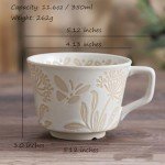 Ceramic Latte Mug with Coffee Gold Spoon 12oz - Microwavable, Porcelain Coffee Cup With Handle, Modern, Boho, Unique Style Cup, Dishwasher Microwave Safe Stoneware W006-Blowball