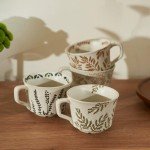 Ceramic Latte Mug with Coffee Gold Spoon 12oz - Microwavable, Porcelain Coffee Cup With Handle, Modern, Boho, Unique Style Cup, Dishwasher Microwave Safe Stoneware W006-Blowball