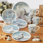 Shorebirds 18 oz. Ceramic Mugs, Set of 4 – Coastal Coffee Cups with Heron, Seagull, and Shorebird Artwork – Nature-Inspired Mugs for Hot Beverages, Breakfast, Gifting, or Display