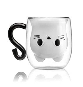 Phitihui Cat Mugs, Double Wall Glass Cute Coffee Tea Cup, Graduation Valentines Mothers Day Easter Halloween Christmas Gifts for Women Wife Mum Her Girl Teacher Friend, Birthday Present Idea