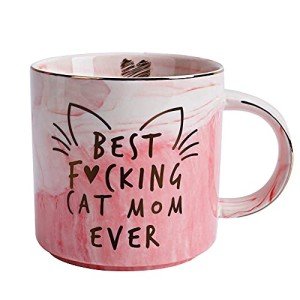 Cat Mom Gifts for Women - Crazy Cat Lady Coffee Mug Gift for Kitten Lover Mom, Daughter, Sister, Aunt, Wife, Best Friends, BFF, Coworkers, Her - Best Mom Ever - Pink Marble Mug, Ceramic 11.5oz Cup