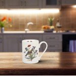 Portmeirion Botanic Garden Birds 12oz Tankard Mug, Lesser Goldfinch - Fine Earthenware, Chip-Resistant Glaze - Dishwasher, Microwave, Freezer, Oven Safe - Floral Patterned Ideal for Coffee & Tea