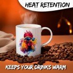 Rooster Ceramic Coffee Mug 11oz - Tea Coffee Mug with Comfortable Grip - Unique Animal Gift Cup for Office or Home - Vibrant Long-Lasting Print ID44991