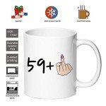 AliCarr I Am 59 Plus 1 Middle Finger Equals 60 Birthday Coffee Mugs - Novelty Ceramic Coffee Mug Tea Cup White 60th Birthday Gifts for Women Gift Ideas