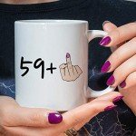 AliCarr I Am 59 Plus 1 Middle Finger Equals 60 Birthday Coffee Mugs - Novelty Ceramic Coffee Mug Tea Cup White 60th Birthday Gifts for Women Gift Ideas