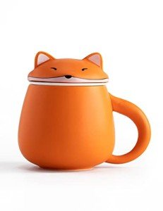 TANG PIN Orange Fox Infusion Mug, 13.5 OZ, Ceramic, Animal Coffee Mug