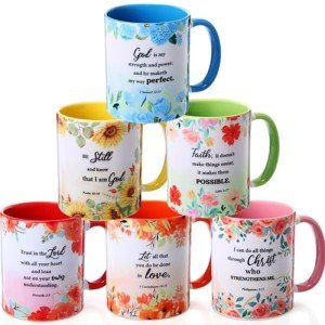 Didaey 6 Pcs Christian Mugs for Women 12oz Inspirational Bible Verse Ceramic Scripture Coffee Mug Mother's Day Religious Floral Tea Cups Faith Church Gift for Teacher Prayer Groups Pastor Appreciation