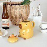 LLFH Capybara Mug Capybara Gifts Tumbler 16 Oz Ceramic Coffee Mugs With Lid Tea Kapibara Cup Funny Unique Gift （Yellow）