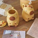 LLFH Capybara Mug Capybara Gifts Tumbler 16 Oz Ceramic Coffee Mugs With Lid Tea Kapibara Cup Funny Unique Gift （Yellow）