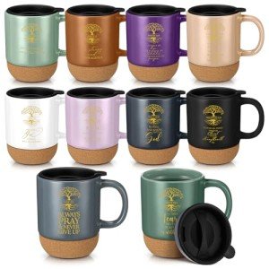 Jingmore 10 Pcs Christian Mugs Bulk Set Appreciation Gift Inspirational Bible Verse Coffee Mug 15oz Religious Christian Cups Church Gift for Women Men, Neutral Colors 10 Styles(English Tree of Life)