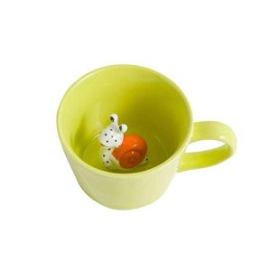 DIHOclub Ceramic Snail Cup Hidden 3D Animal Inside Mug，Garden series Handmade Figurine Snail Mugs (Apple green)