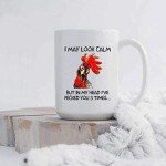 Funny Rooster Coffee Mug - I May Look Calm But In My Head I've Pecked You 3 Times, Funny Gifts for Mom, Dad, Grandparents, Friends, Relatives, Besties, Sisters, Boss, Colleague, etc (15 Ounces)