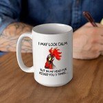 Funny Rooster Coffee Mug - I May Look Calm But In My Head I've Pecked You 3 Times, Funny Gifts for Mom, Dad, Grandparents, Friends, Relatives, Besties, Sisters, Boss, Colleague, etc (15 Ounces)