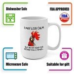 Funny Rooster Coffee Mug - I May Look Calm But In My Head I've Pecked You 3 Times, Funny Gifts for Mom, Dad, Grandparents, Friends, Relatives, Besties, Sisters, Boss, Colleague, etc (15 Ounces)
