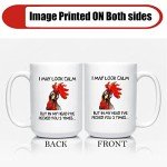 Funny Rooster Coffee Mug - I May Look Calm But In My Head I've Pecked You 3 Times, Funny Gifts for Mom, Dad, Grandparents, Friends, Relatives, Besties, Sisters, Boss, Colleague, etc (15 Ounces)