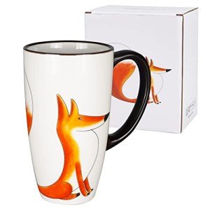 ToCooTo Ceramic Coffee Mug Porcelain Novelty Fox Mug for Animal Lover 20 oz Large Tea Mug Birthday Gifts for Women Men Mom Dad Kids Teacher Best Friends Give for Christmas Housewarming Holiday White