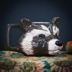 A.F.N.A.L Ceramic Mug for Home & Office, Creative Porcelain 3D Animal Cup with Handle for Coffee, Tea, Juice, Milk & Water, 15 oz. Raccoon Head Mug Gift, 3.6" H