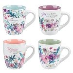 Rejoice Watercolor Flowers Bible Verse Mug Set