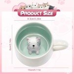 VANUODA Cute Cat in Mug, 3D Animal Ceramic Tea Cup, Coffee Mugs, Valentines Mothers Day Easter Christmas Gifts for Women Mum Her Wife Grandma Girl Boy Kids Teacher Friend, Birthday Present Idea