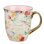 Christian Art Gifts Pastel Floral Ceramic Coffee Mug – 14 oz. Lead-Cadmium-free, Non-toxic Inspiration Scripture Coffee & Tea Mug for Mug for Women with Bible Verse: Strength & Dignity –Proverbs 31:25