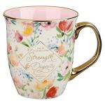 Christian Art Gifts Pastel Floral Ceramic Coffee Mug – 14 oz. Lead-Cadmium-free, Non-toxic Inspiration Scripture Coffee & Tea Mug for Mug for Women with Bible Verse: Strength & Dignity –Proverbs 31:25