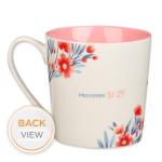 Christian Art Gifts Floral Pink Ceramic Coffee Mug – 14 oz. Microwave and Dishwasher-Safe Lead-Free Non-Toxic Inspirational Scripture Coffee and Tea Mug for Sisters with Bible Verse – Proverbs 31:29