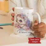 Cute Hedgehog Coffee Mug, Custom Nature Inspired Cup For Kids, Personalized Name On Hedgehog Design Ceramic Cup, Gift For Birthday, Customized Glitter Animal White Mug 11oz 15oz