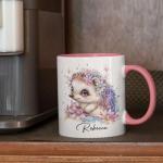 Cute Hedgehog Coffee Mug, Custom Nature Inspired Cup For Kids, Personalized Name On Hedgehog Design Ceramic Cup, Gift For Birthday, Customized Glitter Animal White Mug 11oz 15oz