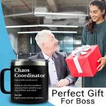 WECACYD Chaos Coordinator Gifts - Thank You Gifts for Women, Boss Lady, Coworkers, Employee, Teacher, Nurse, Office - Boss Day Gift - 14oz Black Chaos Coordinator Coffee Mug