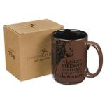 Christian Art Gifts Large Inspirational Ceramic Microwave & Dishwasher Safe Coffee & Tea Scripture Mug for Men & Women: Lord is My Strength Encouraging Bible Verse, Lion Design, Brown & Black, 14 oz.