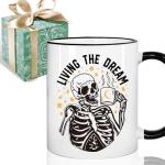 Funny Office Coffee Mug Gifts for Coworkers - Living the Dream Funny Mental Health Skull Offensive Sarcasm Work Gift for Women Men, Office Birthday Mugs Gifts for Colleagues, New Job Mug 11oz