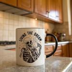 Funny Office Coffee Mug Gifts for Coworkers - Living the Dream Funny Mental Health Skull Offensive Sarcasm Work Gift for Women Men, Office Birthday Mugs Gifts for Colleagues, New Job Mug 11oz