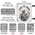 Funny Office Coffee Mug Gifts for Coworkers - Living the Dream Funny Mental Health Skull Offensive Sarcasm Work Gift for Women Men, Office Birthday Mugs Gifts for Colleagues, New Job Mug 11oz
