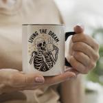 Funny Office Coffee Mug Gifts for Coworkers - Living the Dream Funny Mental Health Skull Offensive Sarcasm Work Gift for Women Men, Office Birthday Mugs Gifts for Colleagues, New Job Mug 11oz