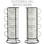 Signature Housewares Stackable Coffee Mug Tower Set with Metal Wire Rack - 15 Ounce Coffee Mugs for Coffee, Tea, Cocoa, Milk, Cappuccino, Hot Chocolate Set of 4 - Inspirational Bible Verses