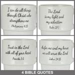 Signature Housewares Stackable Coffee Mug Tower Set with Metal Wire Rack - 15 Ounce Coffee Mugs for Coffee, Tea, Cocoa, Milk, Cappuccino, Hot Chocolate Set of 4 - Inspirational Bible Verses