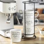 Signature Housewares Stackable Coffee Mug Tower Set with Metal Wire Rack - 15 Ounce Coffee Mugs for Coffee, Tea, Cocoa, Milk, Cappuccino, Hot Chocolate Set of 4 - Inspirational Bible Verses