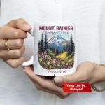 Mount Rainier Ceramic Cup 11oz 15oz, Customized National Park Coffee Mug, Custom Scenic Wildflower Design Cup, Nature Inspired Mug, Personalized Name Mount Rainier White Cup