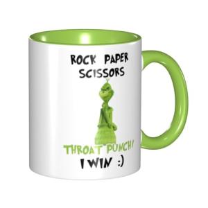 LINKEQICHE Funny Mug Rock Paper Scissors Throat Punch I Win Coffee Mug Gift Coffee Mug Internal And Handle Green 11Oz Mug