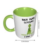 LINKEQICHE Funny Mug Rock Paper Scissors Throat Punch I Win Coffee Mug Gift Coffee Mug Internal And Handle Green 11Oz Mug