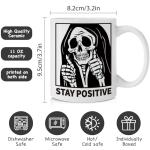 Stay Positive Coffee Mug Gift for Women & Men - 11oz Inspirational Skull Design Ceramic Cup - Motivational Present for Birthday, Get Well, Halloween - Office Decor & Encouragement Gifts -262