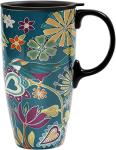 Floral Symphony Green Bird Coffee Mug 17oz