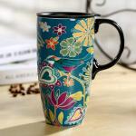 Floral Symphony Green Bird Coffee Mug 17oz