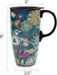 Floral Symphony Green Bird Coffee Mug 17oz